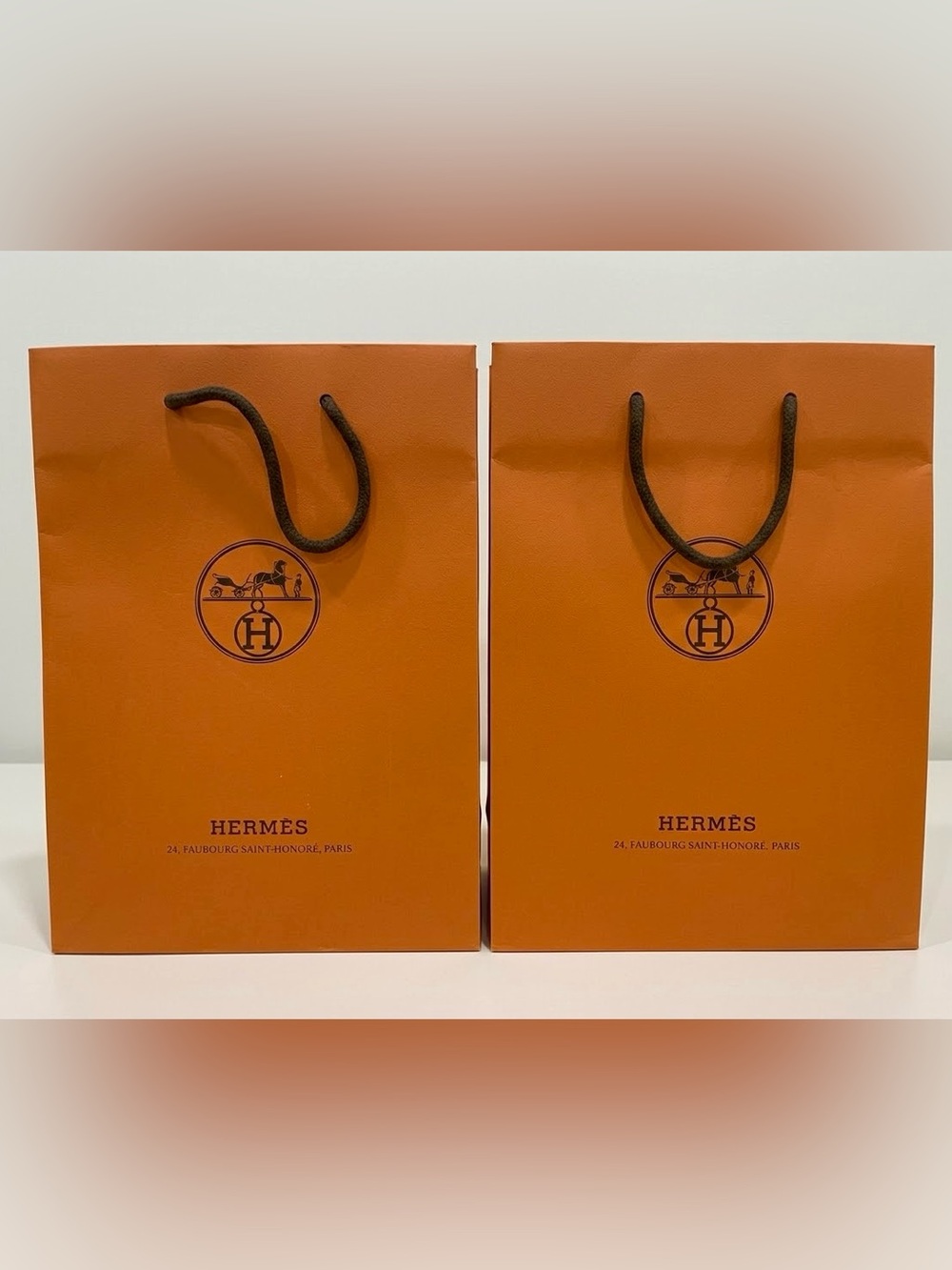 Set of 2 Authentic Hermes Orange Shopping Bags